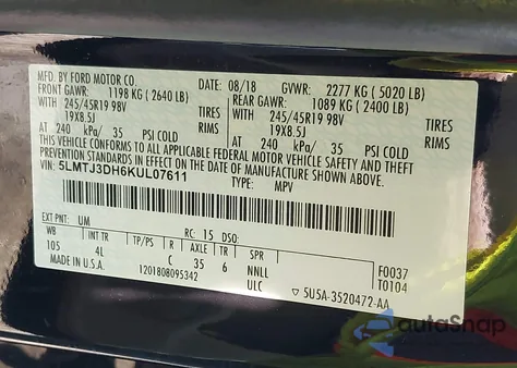 2019 Lincoln Mkc Reserve z USA, uszkodzony, nr VIN 5LMTJ3DH6KUL07611